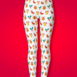 Holly Bell Stocking Red White Grönt Guld jul Leggings