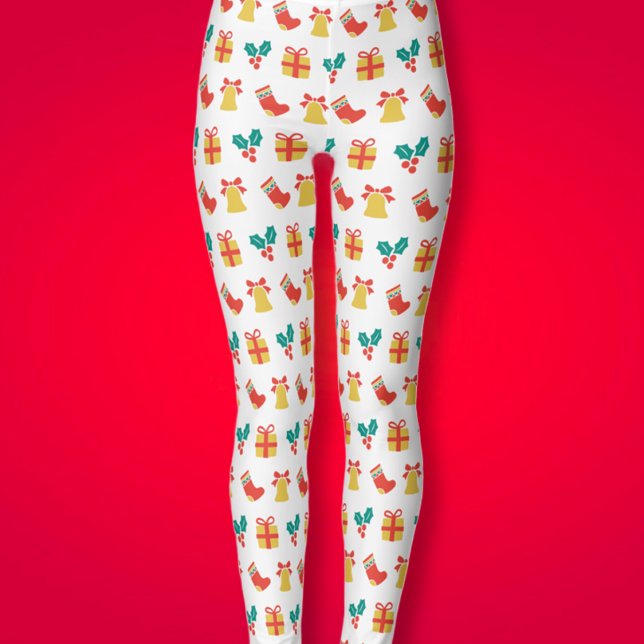 Holly Bell Stocking Red White Grönt Guld jul Leggings (Skapare uppladdad)
