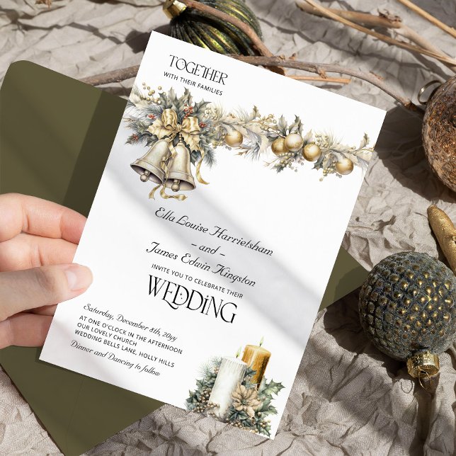 Holly Bells Golden Berries Winter Wedding Inbjudningar (Wedding Invitation from the Holly Bells Wedding Collection by Darling & May)