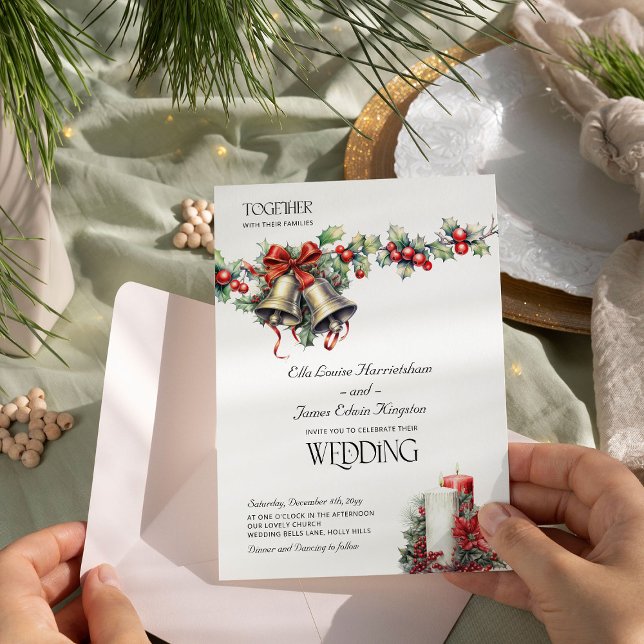 Holly Bells Red Berries Winter Wedding Invitation Inbjudningar (Wedding Invitation from the Holly Bells Wedding Invitation collection by Darling & May)