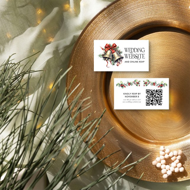 Holly Bells Vinterbröllswebbplats och online-RSVP Tilläggskort (Wedding Website Card from the Holly Bells Wedding Collection by Darling & May)