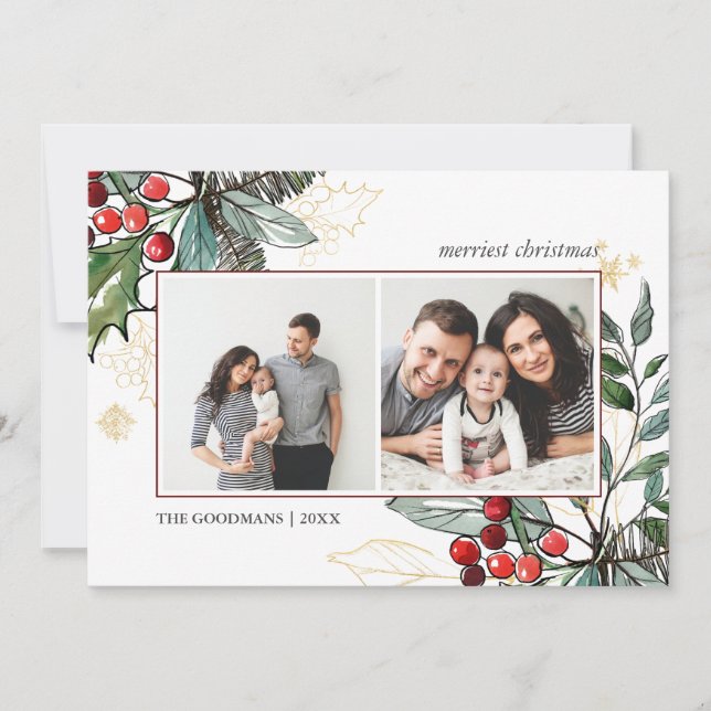 Holly Berries beskrev jul 2-bilder till jul Helgda Kort (Framsida)