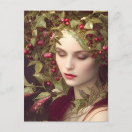 Holly Berries Bevacker Woman Porträtt Vykort