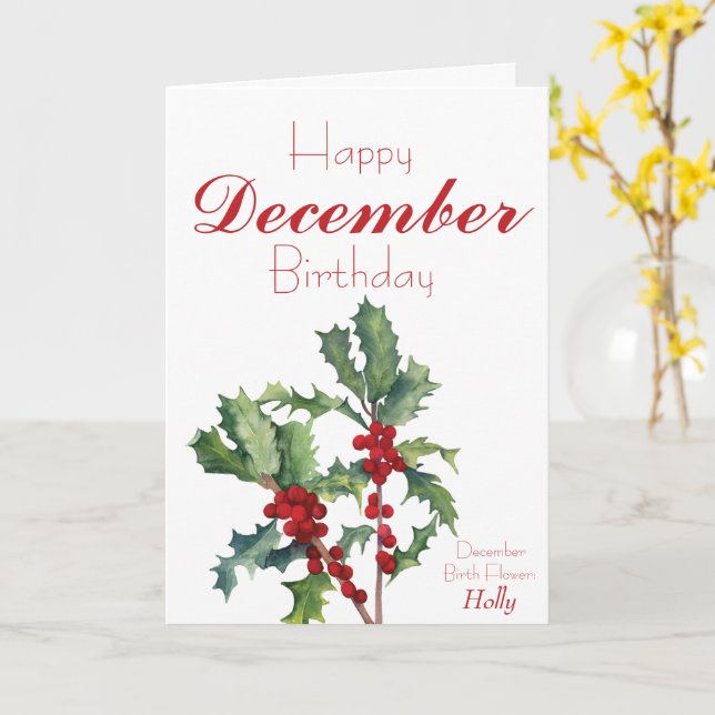 Holly Berries December Birthday Kort (Gul blomma)