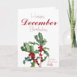 Holly Berries December Birthday Kort