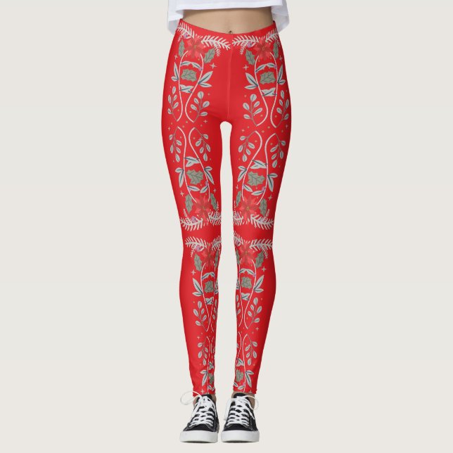 Holly Berries Flower Ram Leggings (Framsida)