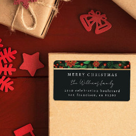 Holly Berries Foliage Returadress jul Adressetikett