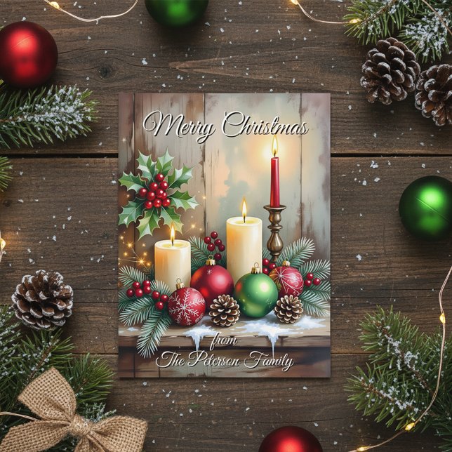 Holly Berries Gräs Cones Rustic-jul Helg Vykort (Skapare uppladdad)