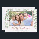 Holly Berries - Grenar med Löv Photo Card Julkort<br><div class="desc">Watercolor Holly Berries - Grenar med Löv Photo Card God jul Card med Ro Guld Foil Trim. Bild,  datum och familj namn kan bytas ut mot grönt och rött könskort i God jul.</div>