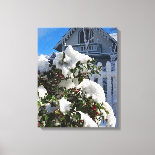 Holly Berries i Snö - Martha's Vineyard Canvastryck (Framsida)