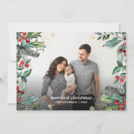 Holly Berries jul Framed Fullt Photo Helgdag Kort