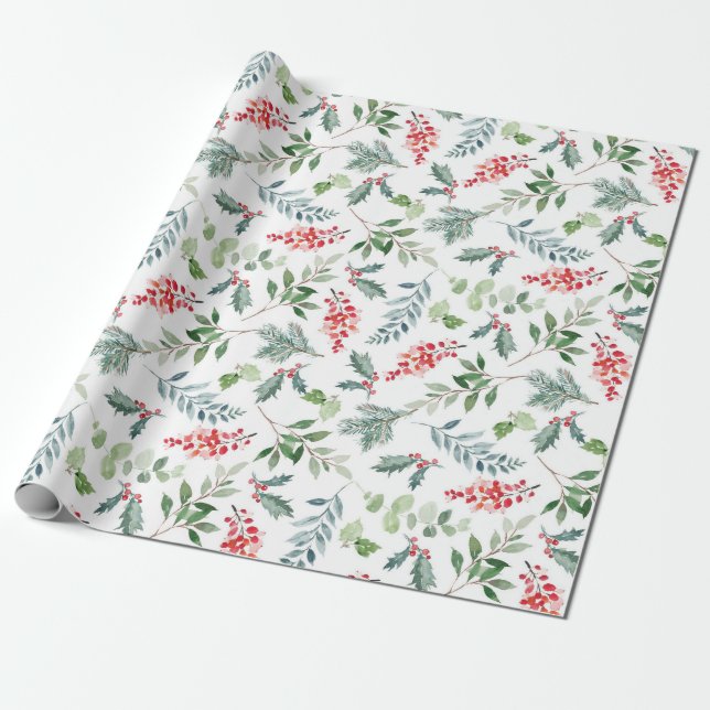 Holly Berries Jul Helgdag Wrapping Papper Presentpapper (Utrullad)