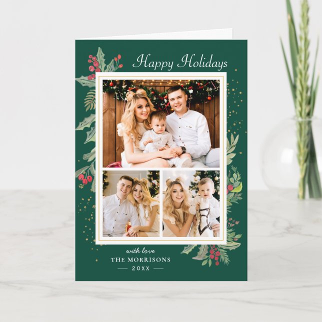 Holly Berries Julafton Grönt Glad helg 3 Photo (Framsida)