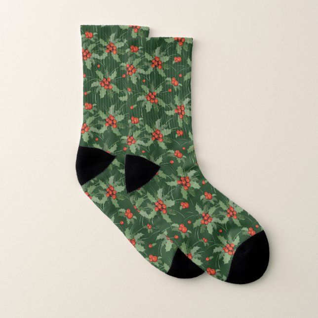 Holly Berries juldesign Socks Strumpor (Par)