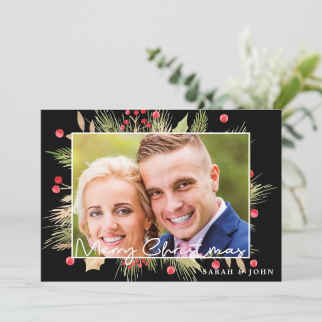 Holly Berries julfotoport, Helgdag Card (Stående Fram)