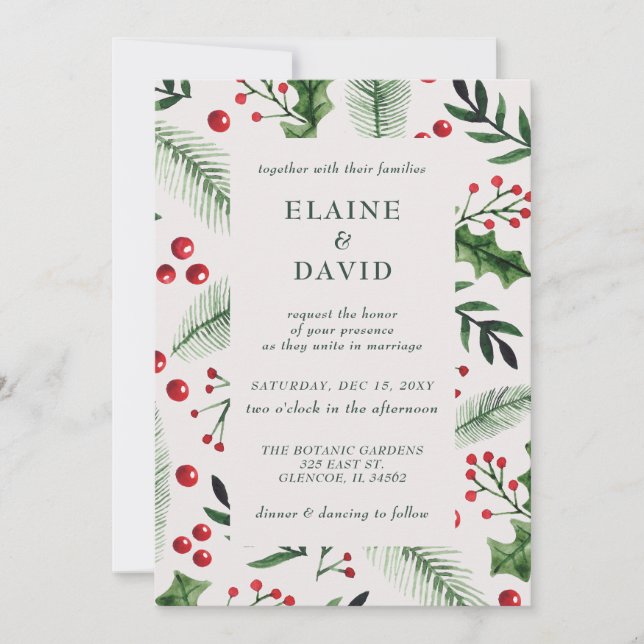Holly Berries julvinter Wedding Inbjudningar (Framsida)