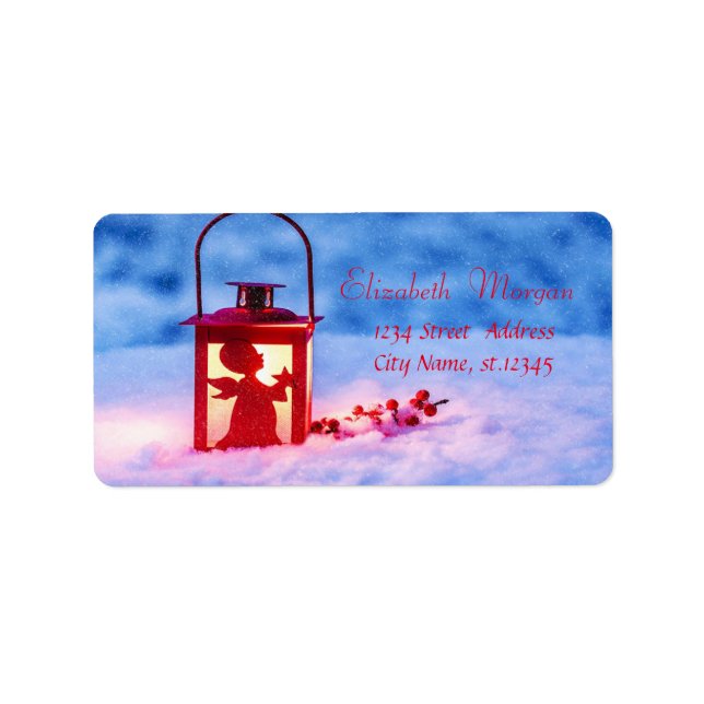 Holly Berries,Lamp,Snö Helgdag Adressetikett (Framsidan)