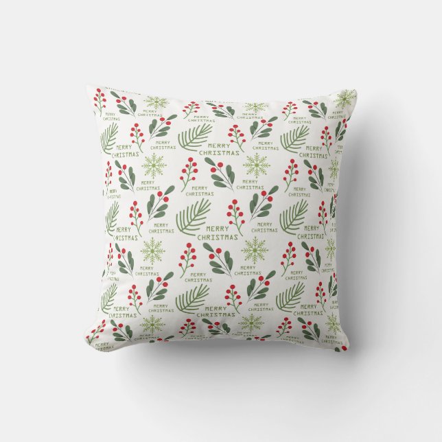 Holly Berries, Löv, Snowflake-julen Mönster Kudde (Framsida)