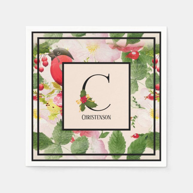 Holly Berries Monogram Brev C Familj Namn Papper Pappersservett (Framsidan)