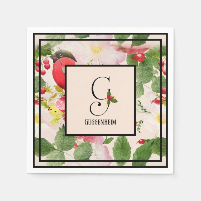 Holly Berries Monogram Brev G-familjen Namn Papper Pappersservett (Framsidan)