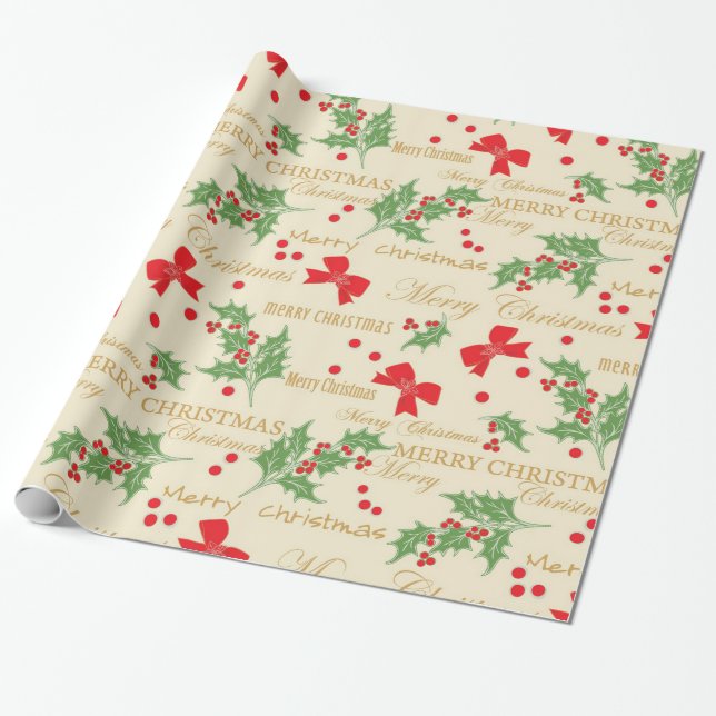 Holly Berries och Bow Presentpapper (Utrullad)
