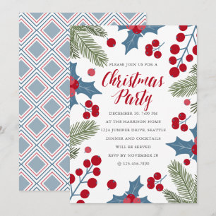 Holly Berries och Ferns jul Party Inbjudningar