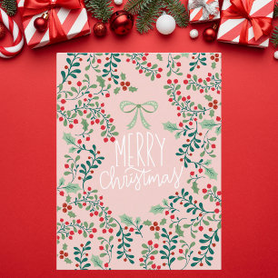 Holly Berries och Greenery jul Vykort