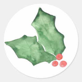 Holly Berries och Löv Runt Klistermärke