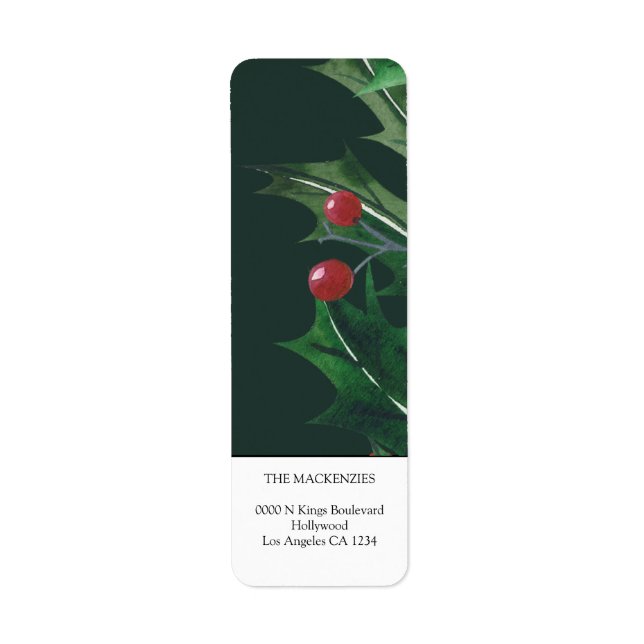 Holly Berries Personlig jul Returadress Etikett (Framsidan)