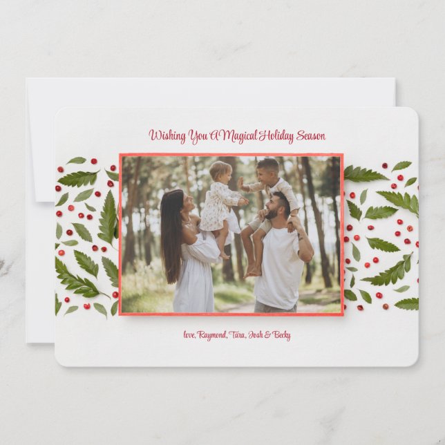 Holly Berries Photo Holiday Greeting Card Julkort (Framsida)