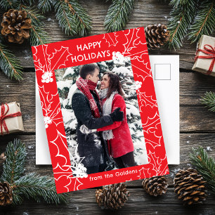 Holly Berries Red ANPASSNINGSBAR PHOTO Postcard Helg Vykort