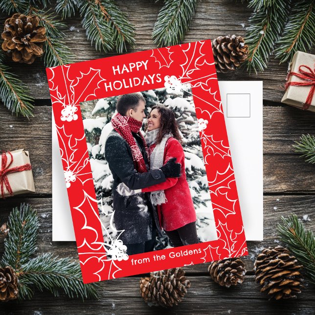 Holly Berries Red ANPASSNINGSBAR PHOTO Postcard Helg Vykort (Holly Berries Red Christmas CUSTOM PHOTO Postcard
)