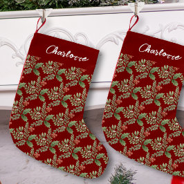 Holly Berries Red White Namn jul Helgdag Liten Julstrumpa