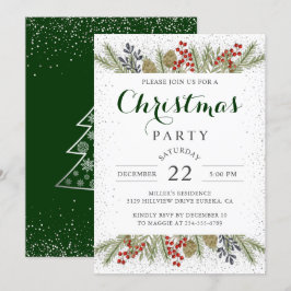 Holly Berries Silver Glitter jul Party Inbjudningar