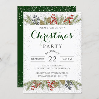 Holly Berries Silver Glitter jul Party Inbjudningar