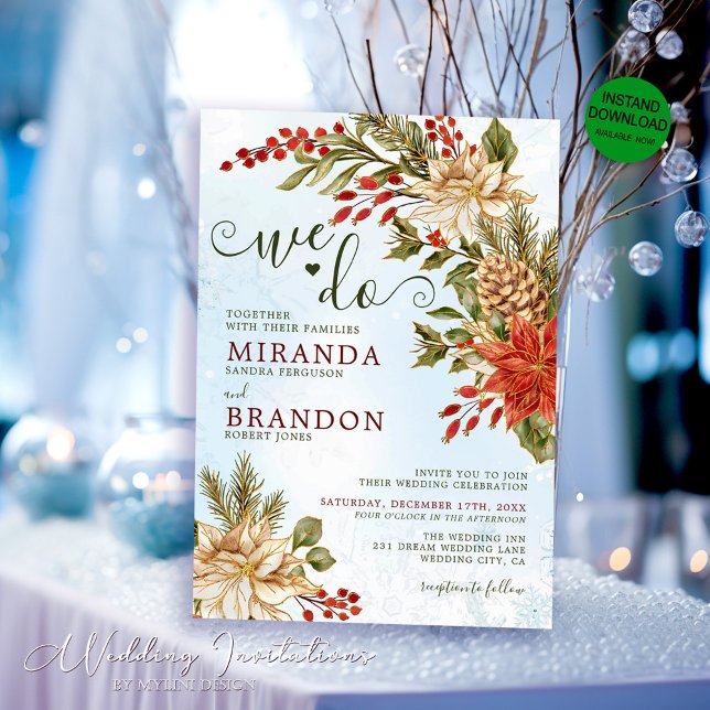 Holly Berries Snowy jul Winter Wedding Inbjudningar (Skapare uppladdad)