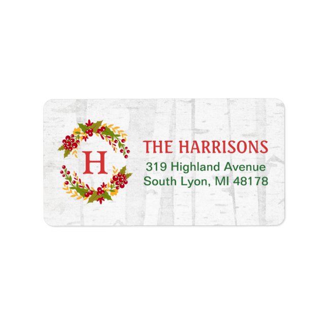 Holly Berries Wandean Initial White Winter Woodlan Adressetikett (Framsidan)