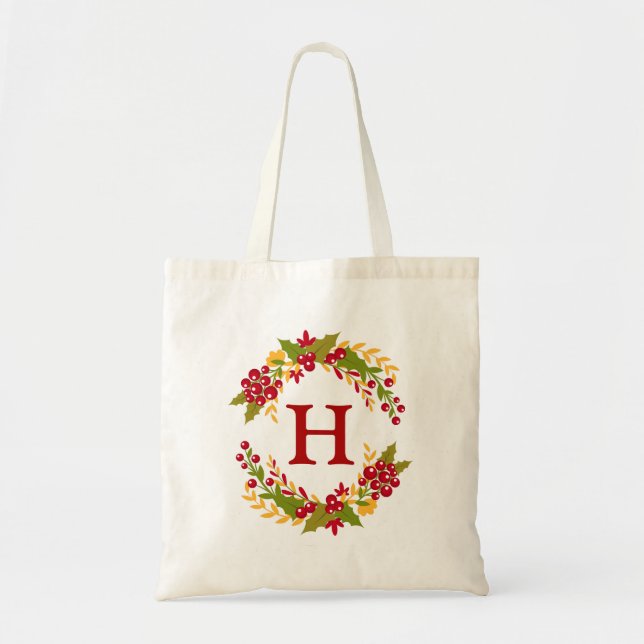 Holly Berries Wandeans Monogrammed Tygkasse (Framsidan)