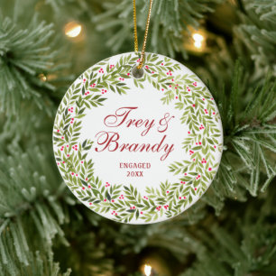 Holly Berries Wandeans Personlig Förlovning Julgransprydnad Keramik