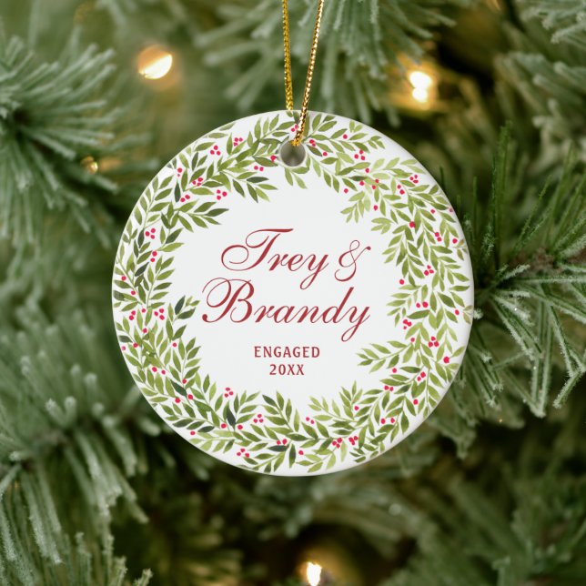 Holly Berries Wandeans Personlig Förlovning Julgransprydnad Keramik (Träd)