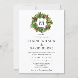 Holly Berries Wandemonogram Winter Wedding Inbjudningar
