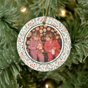 Holly Berries Winter Greenery Photo Namn Julgransprydnad Keramik