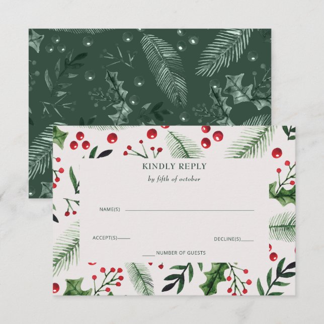 Holly Berries Winter Wedding OSA Kort (Fram/baksida)