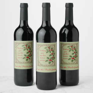 Holly Berry Art Nouveau Julgräns Vinflaska Etikett