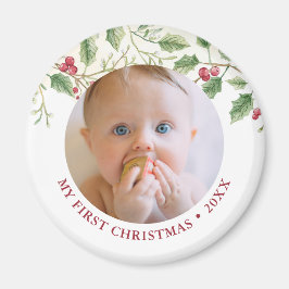 Holly Berry Baby 1st Christmas Photo Holiday Cute Magnet