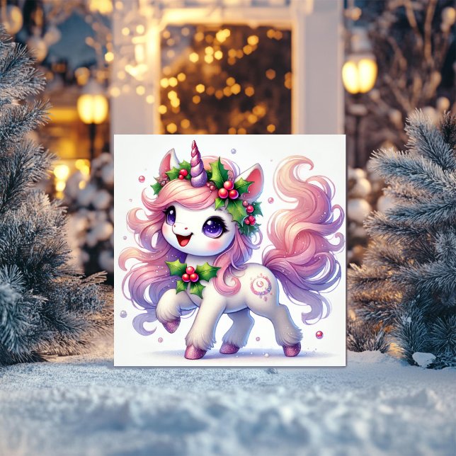 Holly Berry Bliss Enhörning Julkort (Skapare uppladdad)