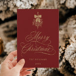 Holly Berry Bouquet Romantic Jul Red & Guld Julkort<br><div class="desc">Den här enkla julklappen har elegant och romantisk kalligrafi-skrift med en vinter-berusbukett och ett foto på baksidan. Om du vill ha en mer avancerad anpassning av den här designen klickar du på BLUE DESIGN VERKTYG ovan!</div>
