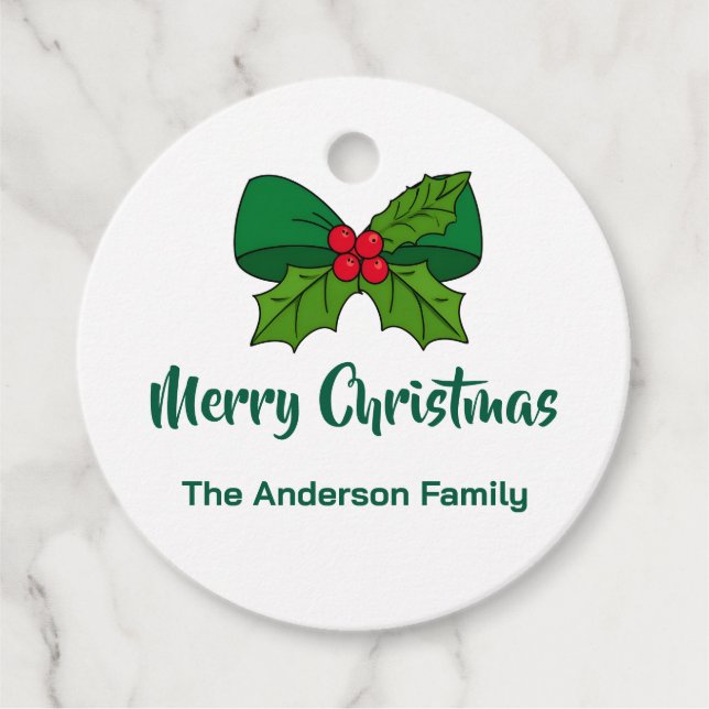 Holly Berry Bow Gåvor Etiketter (Framsida)
