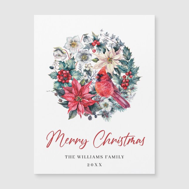 Holly Berry Cardinal God jul Magnetic Card (Framsida)