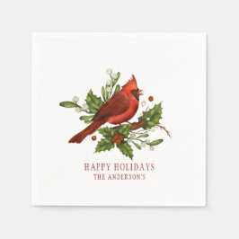 Holly Berry Cardinal Helgdag Monogram Mistletoe Pappersservett